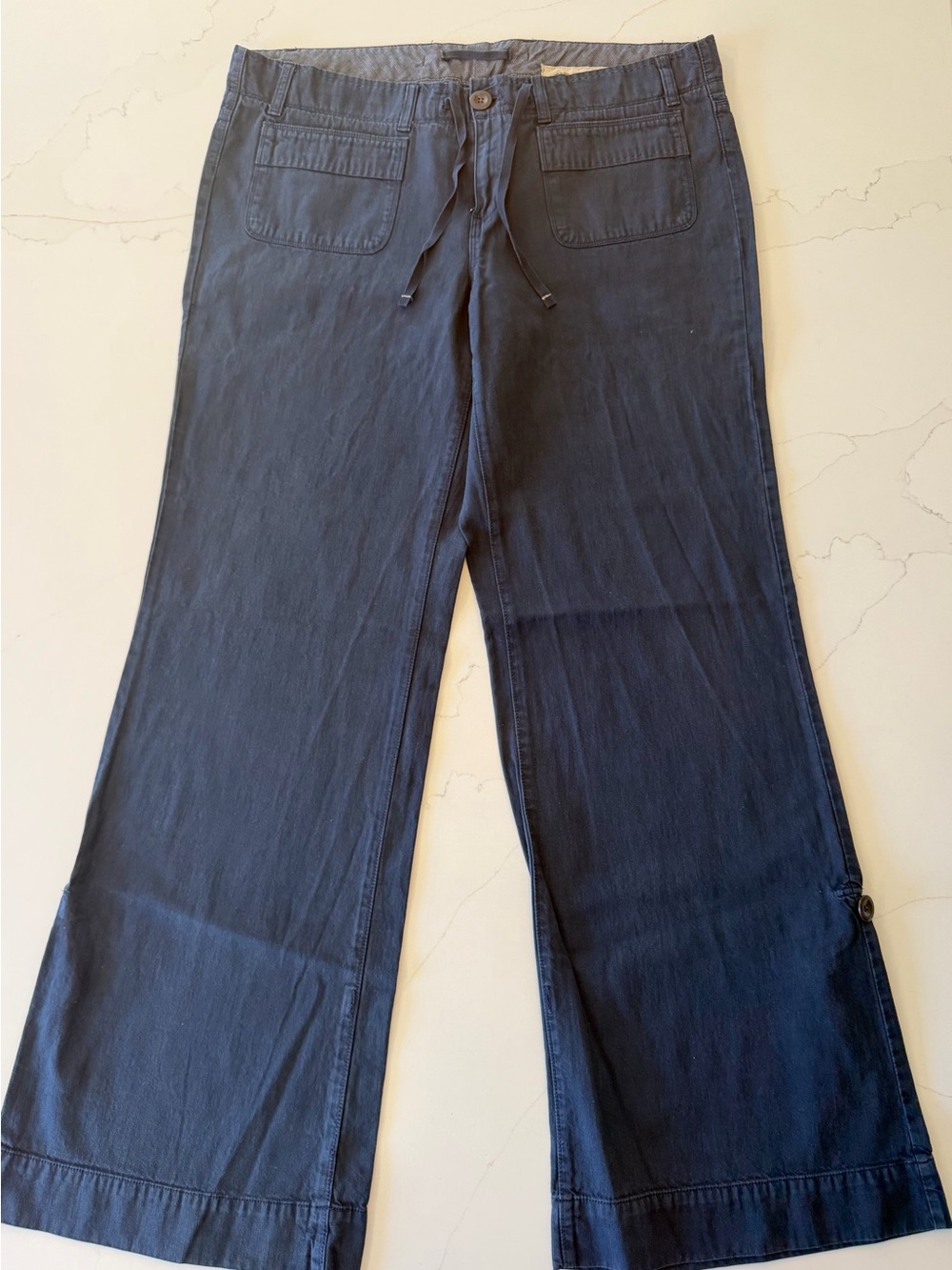 Vintage Y2K Gap Women’s Navy Wide-Leg Drawstring Convertible Pants